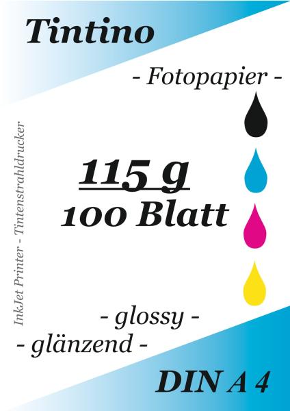 Tintino 100 Blatt Fotopapier DIN A4 115g/m² -einseitig glänzend-